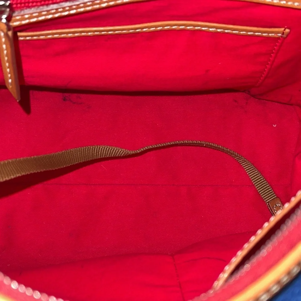 Dooney & Bourke Navy and Tan Hobo Bag Pebbled Quality Leather with tassels